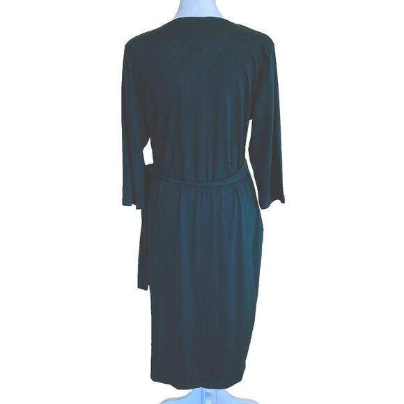 Berydress Women Dress Large 3/4 Sleeve Faux Wrap Dark Green Classic - Picture 4 of 9